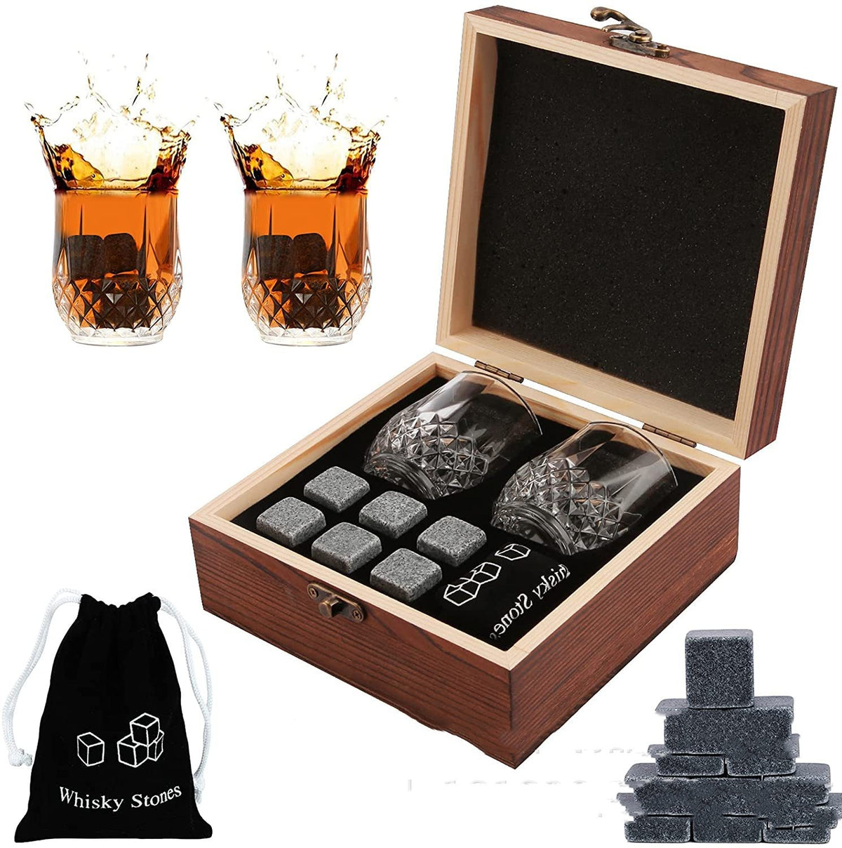 Whiskyset – 2 glas och whiskystenar – bild 3