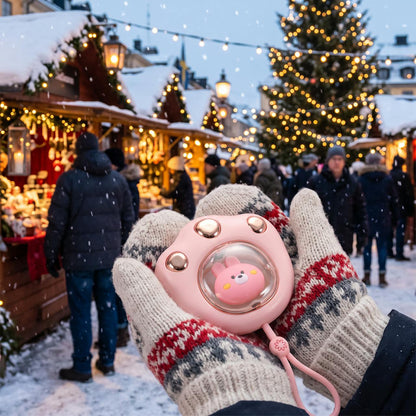 Rosa handvärmare på julmarknaden