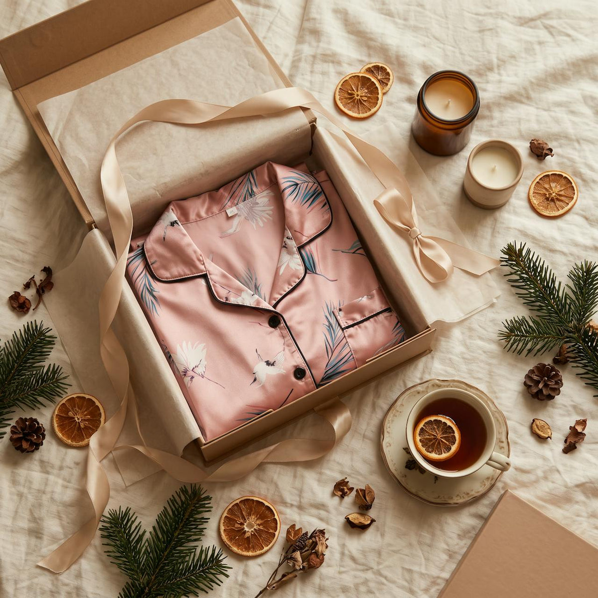 Satinpyjamas i presentask